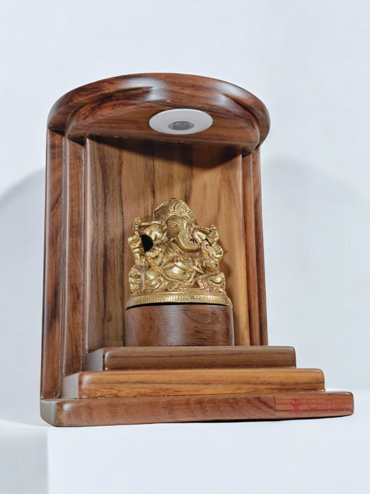 Handcrafted Bhujgopavitam Ganesha Idol in Teakwood Temple for Ganpati 2024 Wall mounted with led light