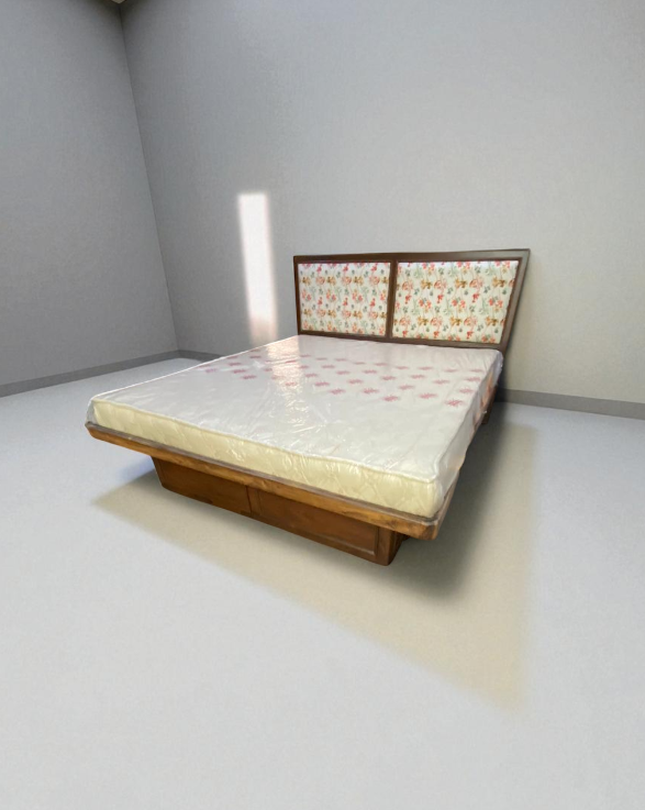 Bespoke Teakwood Queen Size cantilevered Bed with Storage and Cushioned Headboard