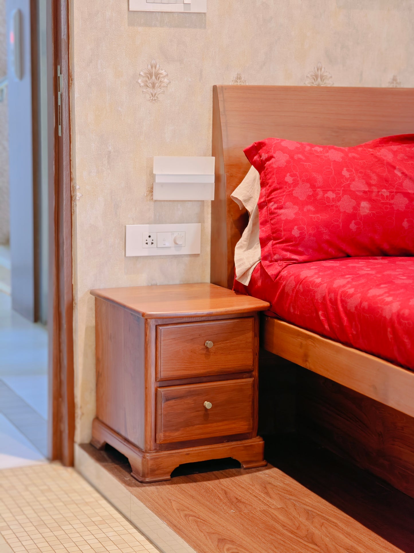 Bespoke Teakwood Grand King size bed -Cantilevered with storage and 2 side tables