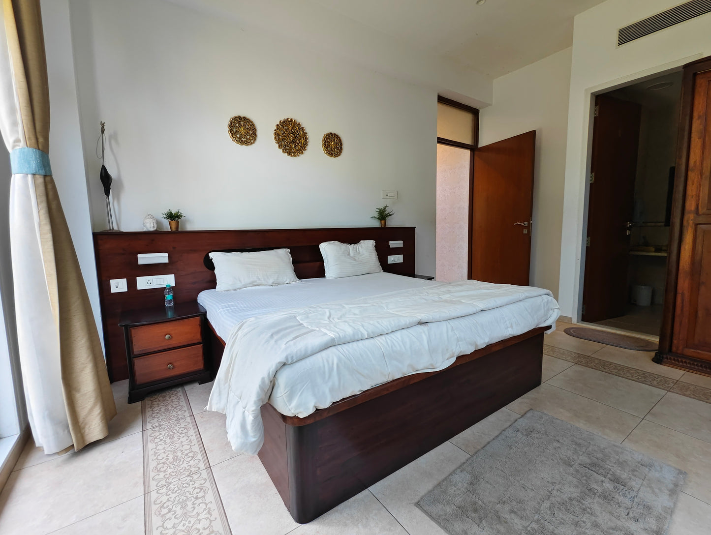 Bespoke Teakwood Grand King size bed -with storage, lights and 2 side tables