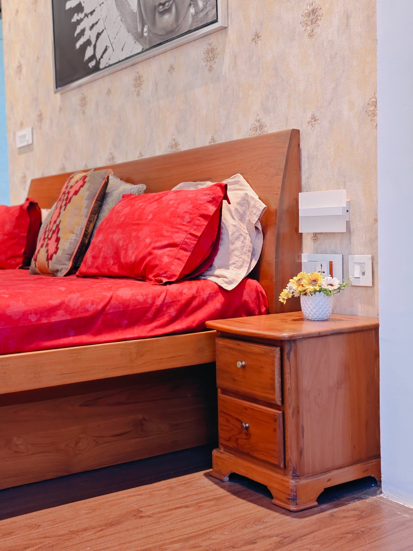 Bespoke Teakwood Grand King size bed -Cantilevered with storage and 2 side tables