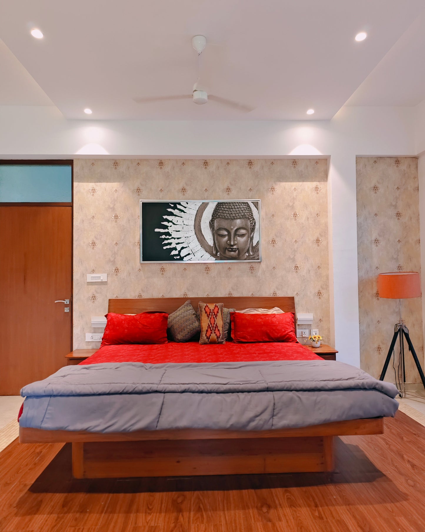 Bespoke Teakwood Grand King size bed -Cantilevered with storage and 2 side tables