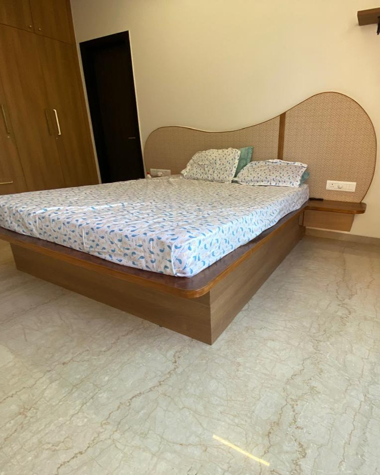 Bespoke Teakwood King Size cantilevered Bed with Storage , designer headboard and cantilevered side tables