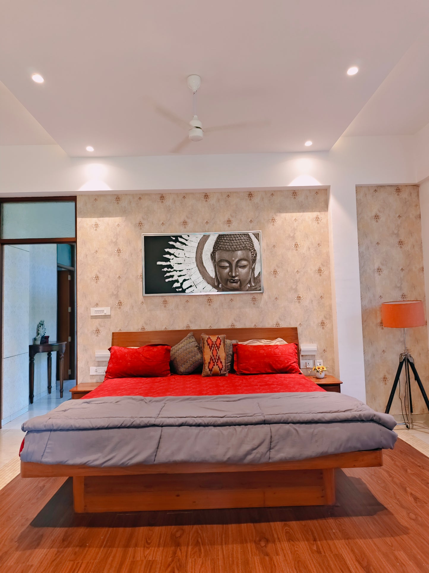 Bespoke Teakwood Grand King size bed -Cantilevered with storage and 2 side tables