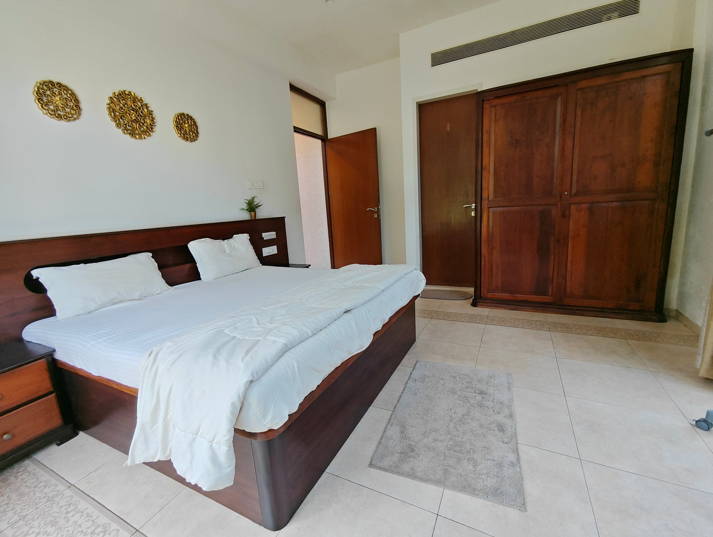 Bespoke Teakwood Grand King size bed -with storage, lights and 2 side tables