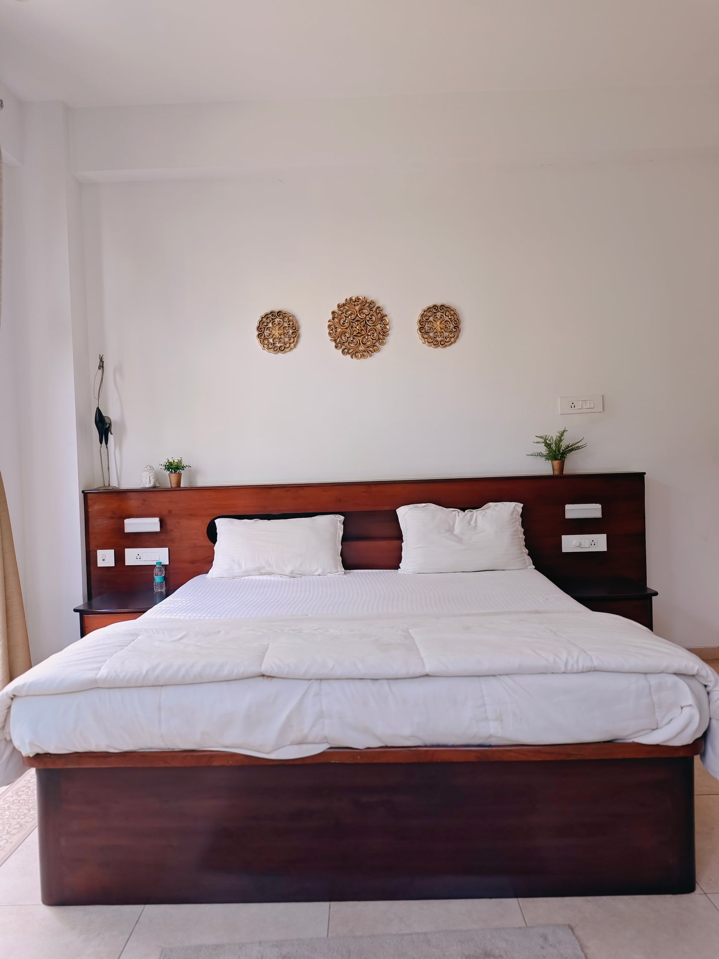 Bespoke Teakwood Grand King size bed -with storage, lights and 2 side tables