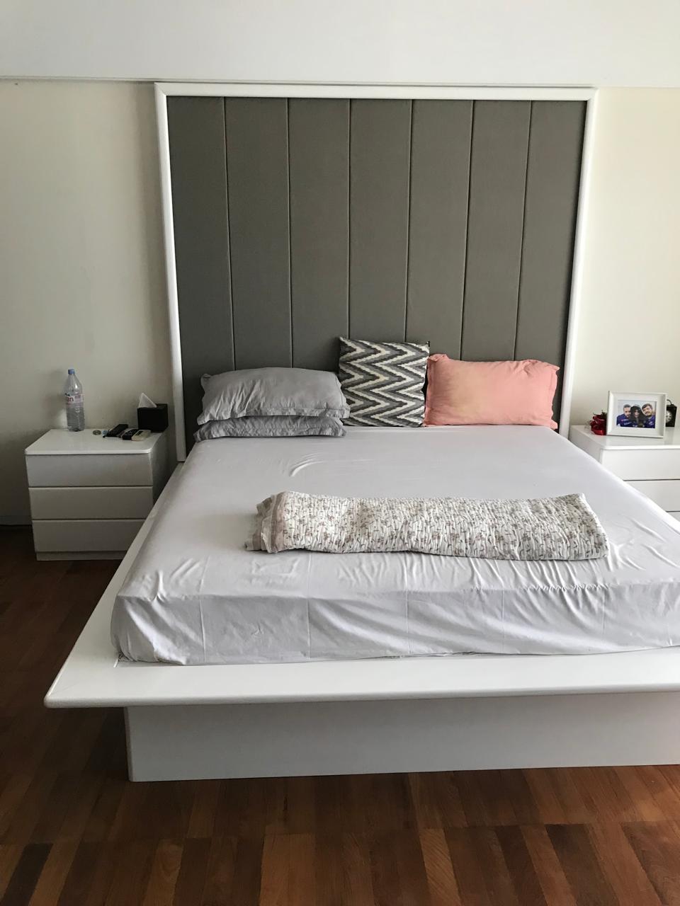 Bespoke Teakwood King Size cantilevered Bed with Storage and Tall Headboard
