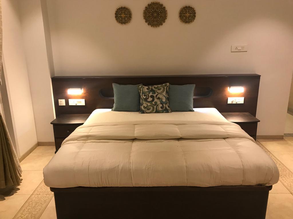 Bespoke Teakwood Grand King size bed -with storage, lights and 2 side tables