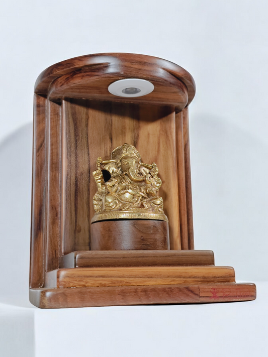 Handcrafted Bhujgopavitam Ganesha Idol in Teakwood Temple for Ganpati 2024 Wall mounted with led light 