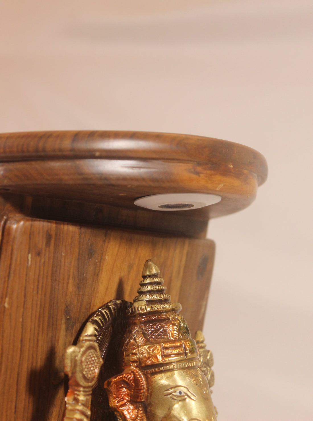 Ethically Sourced Teak wood Temple with Handcrafted Brass Deity for Ganesh Chaturthi and a concealed LED light