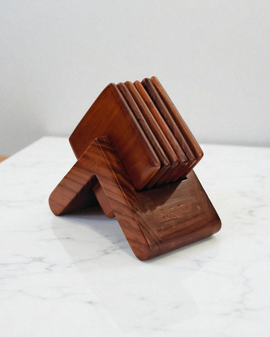 Patrika Adhar - Coaster sets with Holder (Teakwood)
