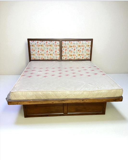 Bespoke Teakwood Queen Size cantilevered Bed with Storage and Cushioned Headboard