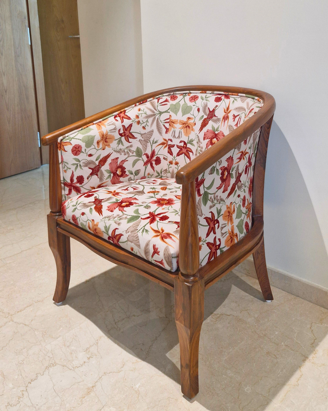 Floral Teakwood Accent Chair