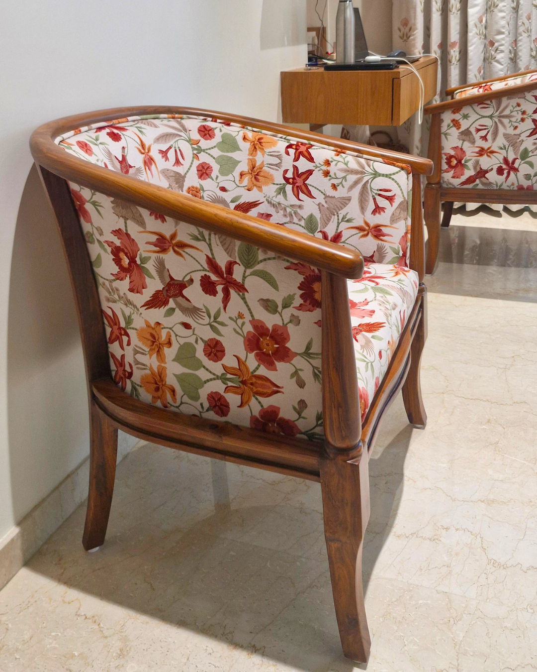 Floral Teakwood Accent Chair