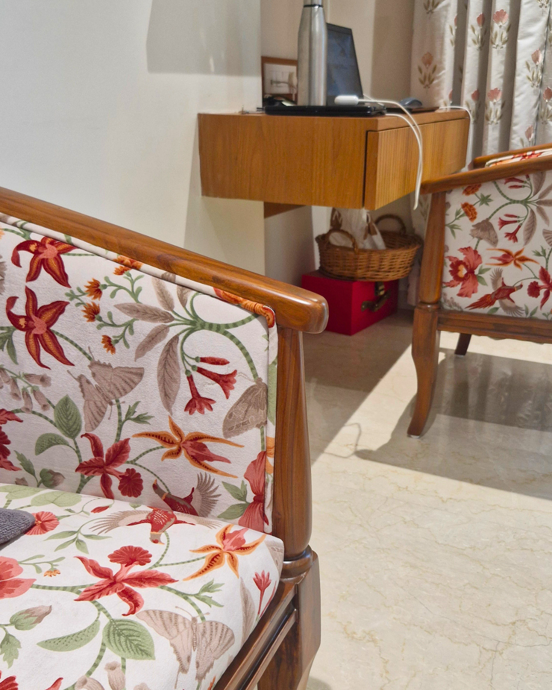 Floral Teakwood Accent Chair