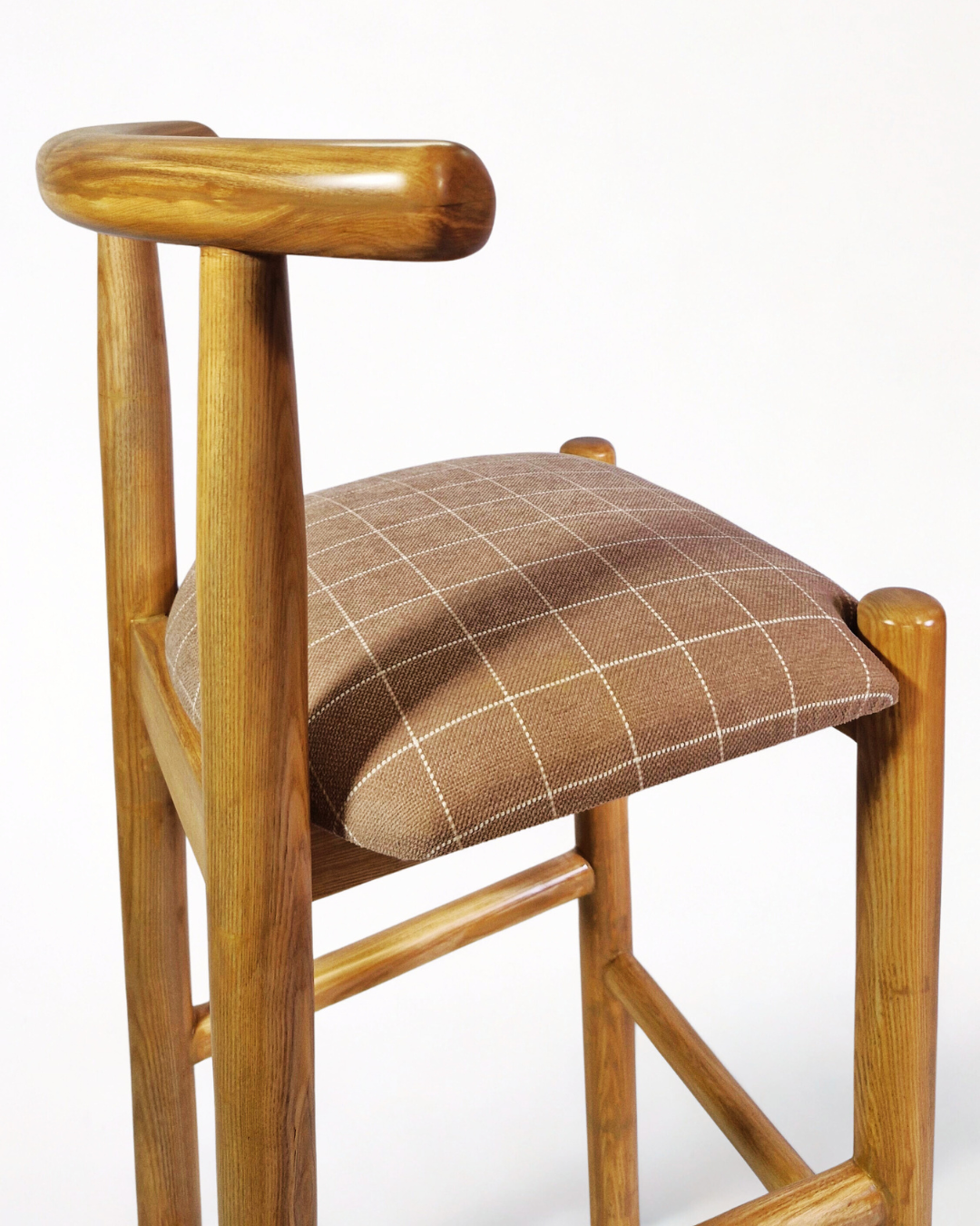 bar chair or high chair with curved back wooden