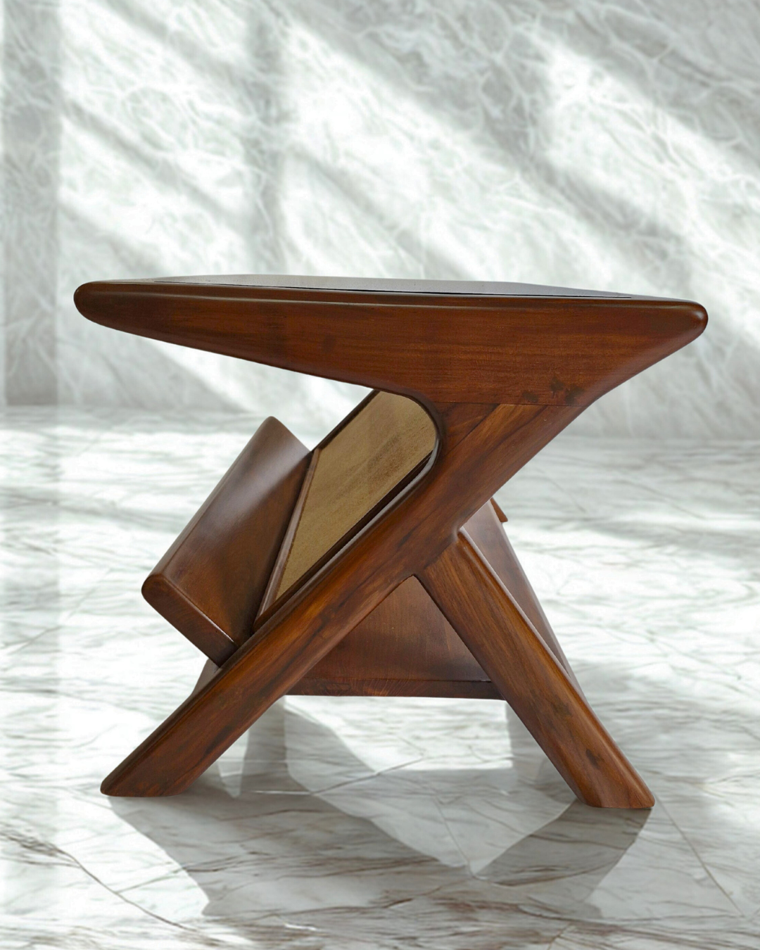 Wooden center table with glass top and jute frame