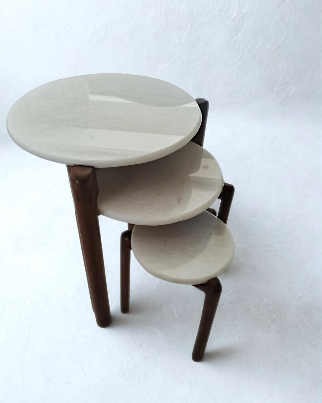 teakwood nesting table set with marble top