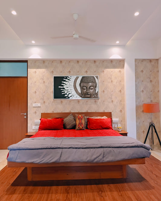 Bespoke Teakwood Grand King size bed -Cantilevered with storage and 2 side tables